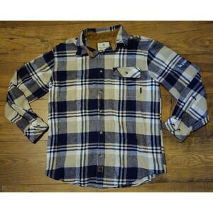 Legendary Whitetails Shirt Men Medium Blue Gray Beige Flannel Original Buck Camp